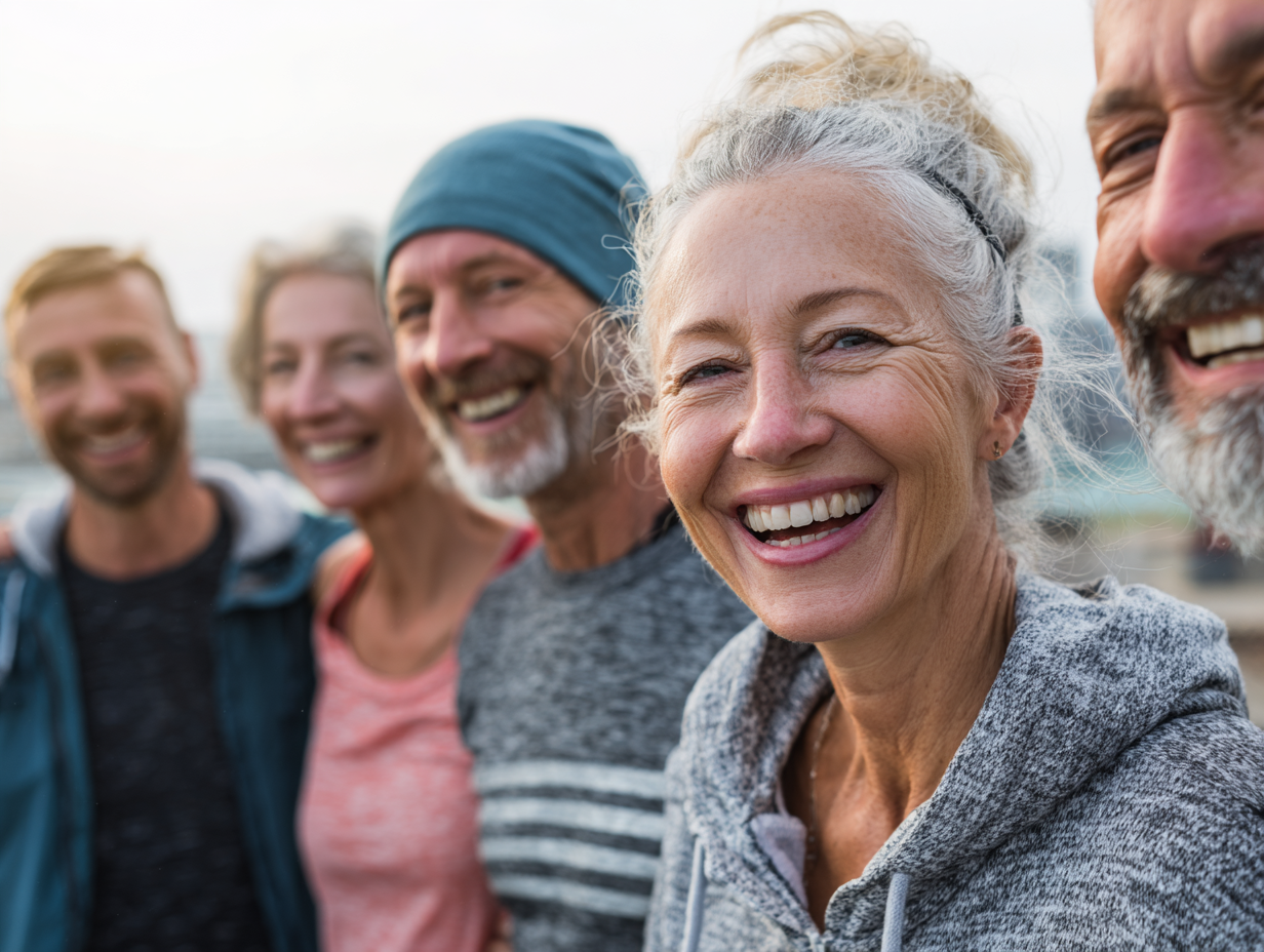 Старші люди займаються йогою в парку
